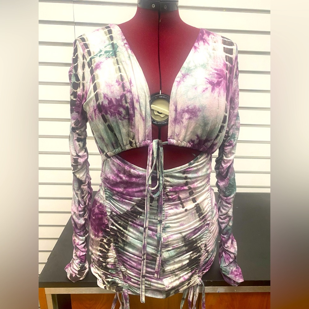 Tye die long sleeve unique mini dress